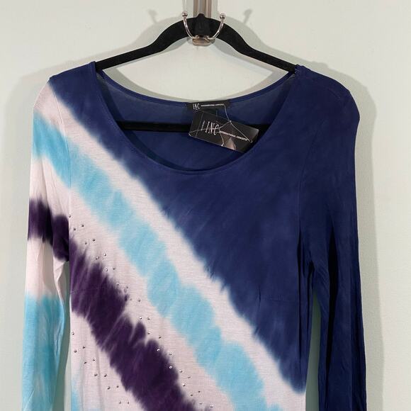 INC International Concepts Navy Tie Dyed Long Sleeve Stretchy Maxi Dress M NWT - Picture 2 of 6